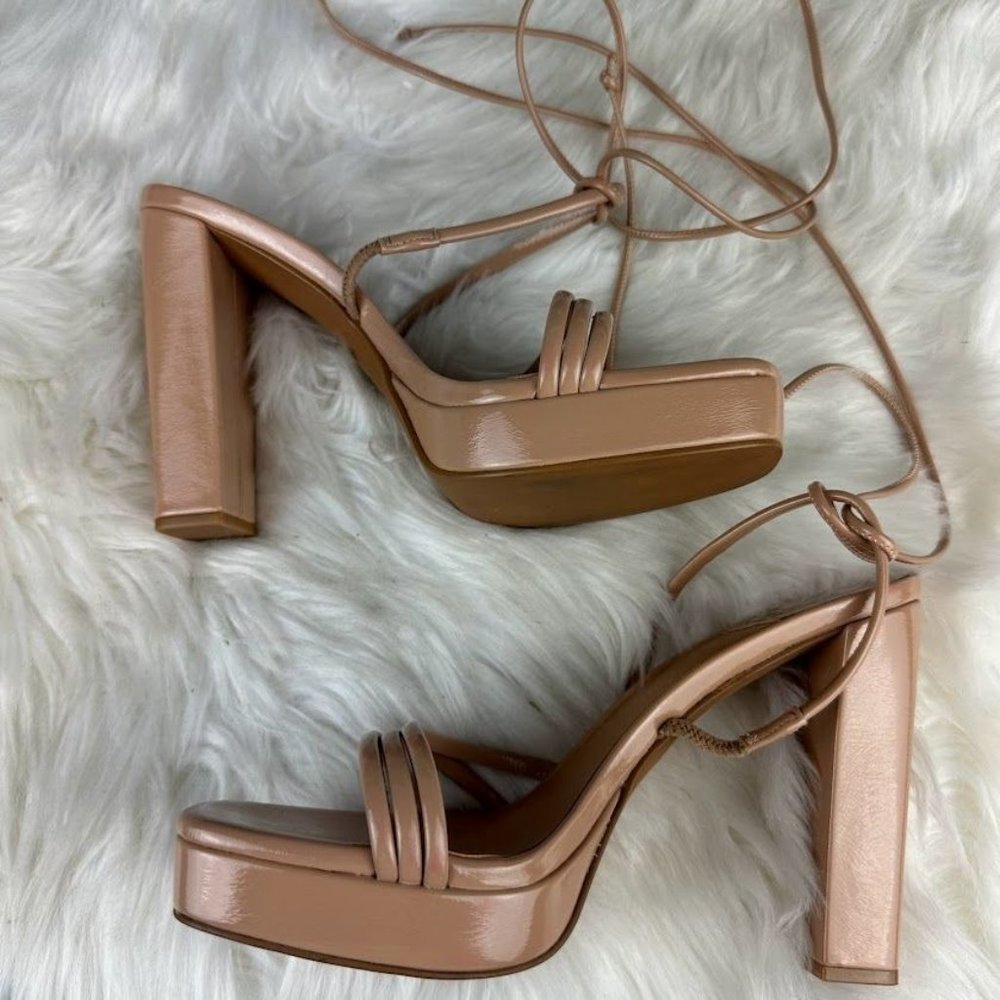 Jeffrey Campbell Presecco Sandal in Nude Crinkle Patent - Picture 4 of 6